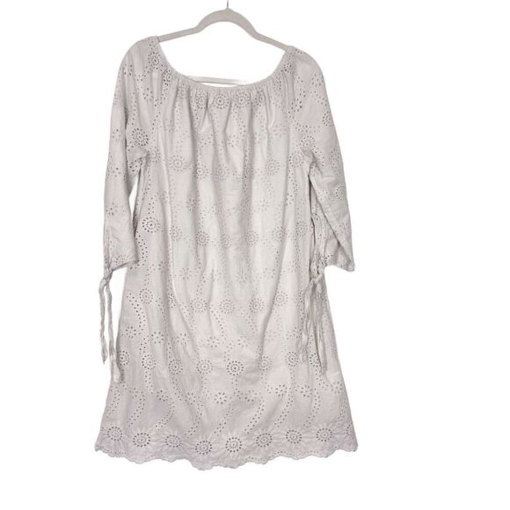 Valentina Naldi Italy Midi Dress Medium cream gray Off Shoulder Eyelet Cotton